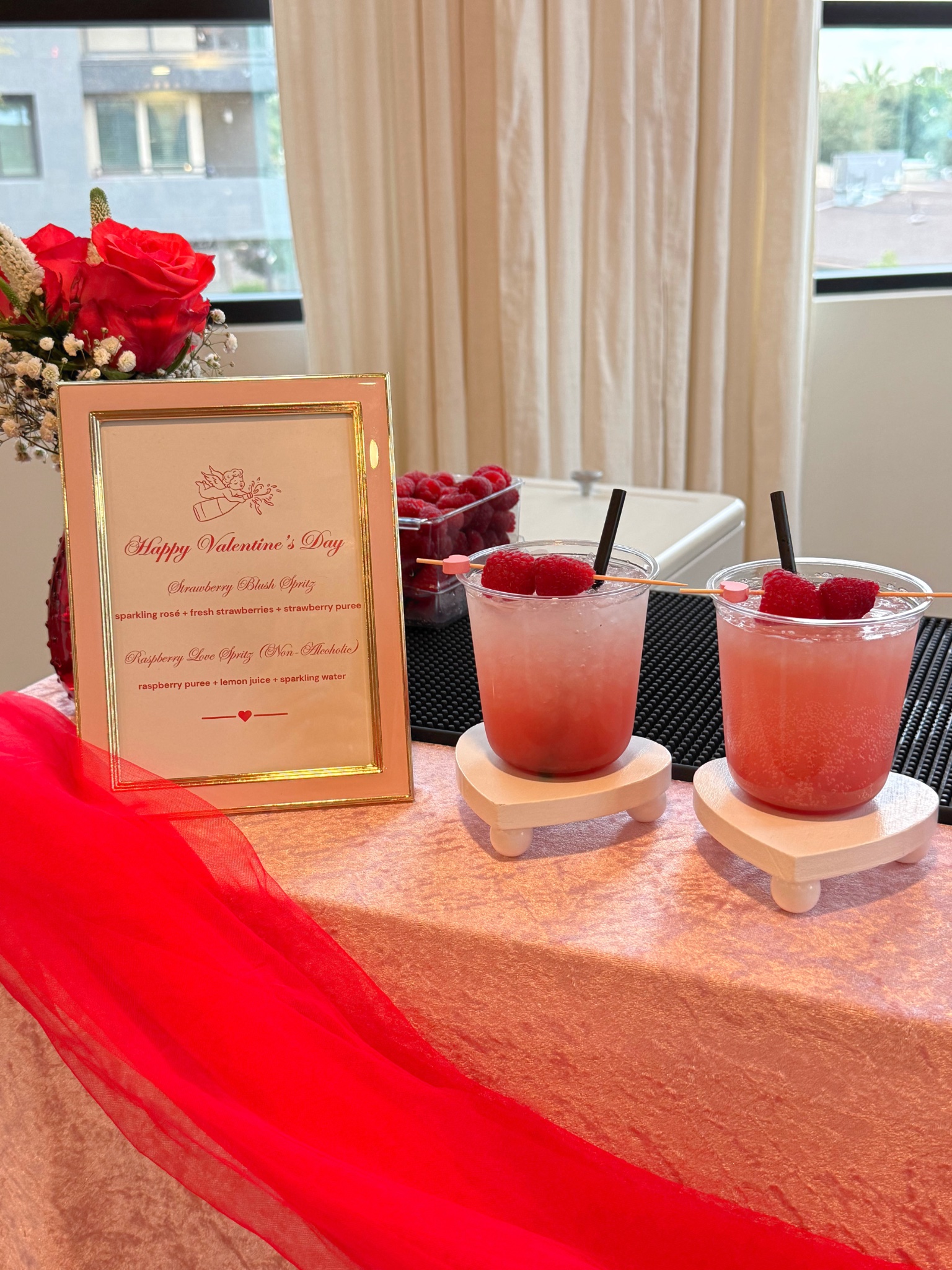 Elegant bar setup with pink cocktails